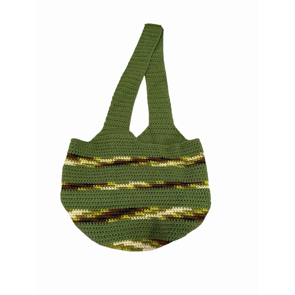 NEW Handmade Crochet Handbag green camo wood bottom hobo purse
